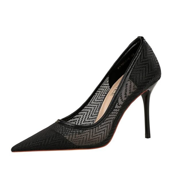 BIG TREE SHOES 1963-3 European and American Fashion High Heels Women's Shoes Stiletto Heel Shallow Mouth Pointed Toe Mesh Hollow-out Lace Shoes