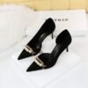 8829-a2 Korean Style Banquet Stiletto Heel Suede Shallow Mouth Pointed Pearl Metal Chain Side Hollow Women's Shoes