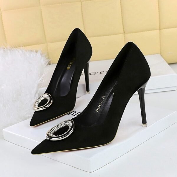 BIGTREE SHOES 9511-k61 banquet women's shoes pedicure slimming super high heel suede shallow mouth pointed-toe metal rhinestone buckle pumps high heel