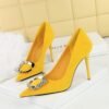 BIGTREE SHOES 825-K52 Banquet High Heels Women's Shoes Stiletto Heel Shallow Mouth Pointed Toe Suede Metal Rhinestone Belt Buckle Pumps