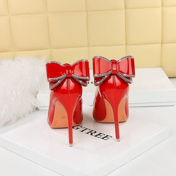 BIGTREE SHOES 9511-h35m European and American Style Banquet High Heels Stiletto Heel Shallow Mouth Pointed Patent Leather Back Bow High Heel Pumps Women