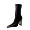 BIG TREE SHOES 3128-12 European and American Style Fashion Skinny Boots Metal Chunky Heel High Heel Pointed Toe Thinner Winter Boots
