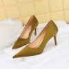 1983-a1 Korean Style Stylish Simple and Versatile High Heels Stiletto Heel Shallow Mouth Pointed Toe Spring and Autumn Satin Women's Shoes BIG TREE SHOES