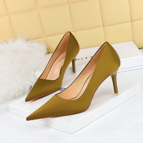 1983-a1 Korean Style Stylish Simple and Versatile High Heels Stiletto Heel Shallow Mouth Pointed Toe Spring and Autumn Satin Women's Shoes BIG TREE SHOES