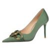 7239-1 European And American Fashion Slim Thin-heeled Super High-heeled Women's Shoes Shallow Pointed Big Metal Buckle Shoes