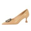 dd61c6089898ff44b4020c3e11f110dc BIGTREE SHOES 1961-K61 European and American Style Banquet Fashion Women's Shoes Patent Leather Low-Cut Pointed-Toe Metal Rhinestone Buckle Pumps Women's High Heels