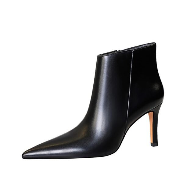 BIG TREE SHOES 7286-1 European and American Style Fashionable Simple Winter Side Zipper High Heel Pointed Toe Pedicure Slimming Ankle Boots