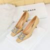 BIG TREE SHOES 6183-K20 Korean Style Women's Shoes Wine Cup Very High Very Low-Cut Square Toe Rhinestone Buckle New Spring and Autumn Shoes Women's High Heels