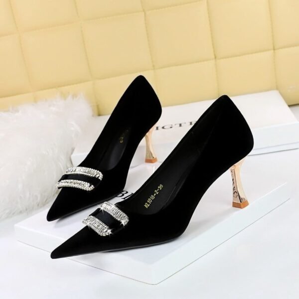 big tree shoes 1818-K76 European and American Style Fashion Banquet Women's Shoes High Heel Low-Cut Pointed Xi Shi Suede Metal Rhinestone Buckle Pumps