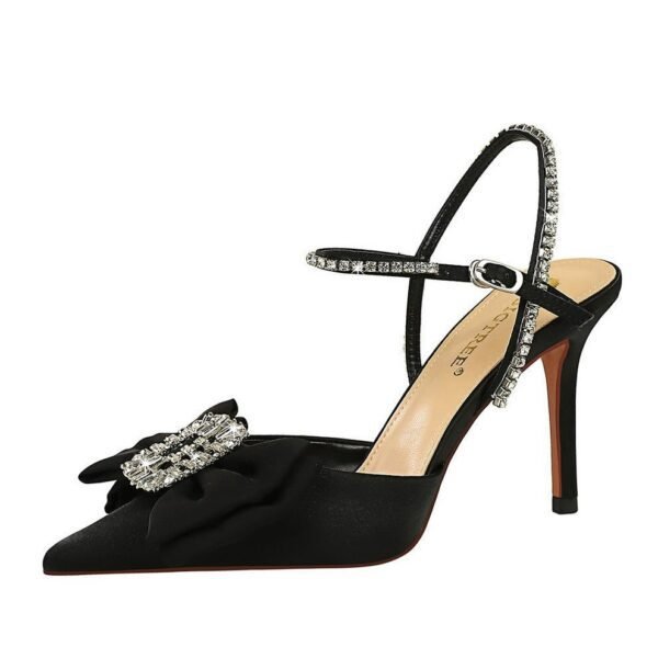 de9b9a175ac006a29bdeb5af5baa6b53 BIGTREE SHOES 221-H32 Korean Style Banquet Summer High Heel Shoes Shallow Mouth Pointed Toe Satin Rhinestone Word with Bowknot Sandals for Women