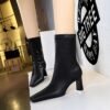 BIGTREE SHOES 375-5 Retro European American Style Simple and Thin Women's Short Boots Skinny Boots Chunky Heel High Heel Square Head Winter Boots