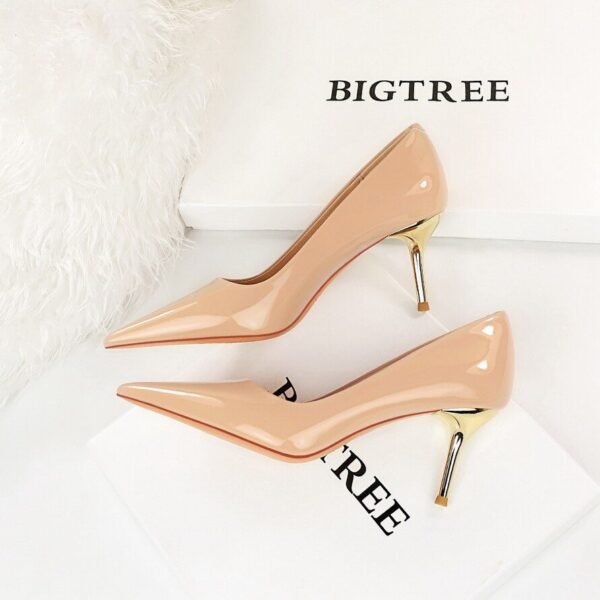 7122--1Leather high heels party shoes metal stiletto shoes-Bigtree shoes