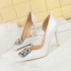 e0f82bfb82ae1e0a2453dd4fe107aa95 BIGTREE SHOES 638-K58 High Heel Stiletto Patent Leather Shallow Pointed Toe Square Rhinestone Buckle Single Shoes for Women