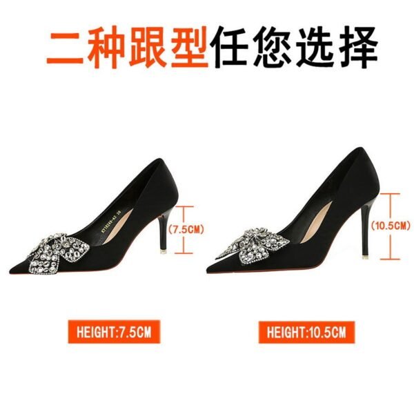 BIGTREE SHOES 18249-ah29 Korean Style Banquet High Heels Stiletto Heel Satin Shallow Mouth Pointed Toe Rhinestone Bow Women's Shoes