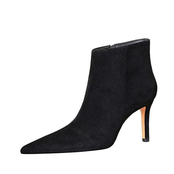 BIG TREE SHOES 7286-2 European and American Style Fashion Simple  Thinner Suede Pointed-Toe Side Zip Winter High Heel Ankle Boots
