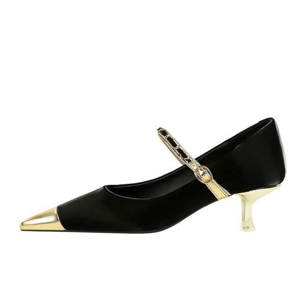 BIGTREE SHOES 237-25 Korean Style Fashionable Elegant Light Luxury Banquet Women's Shoes Mid-Very Low-Cut Pointed-Toe Metal Chain Ankle-Strap Shoes