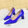 BIGTREE SHOES 6186-1 European and American Style Fashion Simple High Heel Chunky Heel Low-Cut Square Head Shiny Patent Leather Commuter's All-Matching Women's Thin Shoes