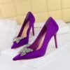 BIGTREE SHOES 18249-K53 Pointed Toe Metal Rhinestone Bowknot Single Shoes Women High Heels
