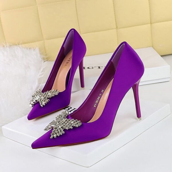 BIGTREE SHOES 18249-K53 Pointed Toe Metal Rhinestone Bowknot Single Shoes Women High Heels