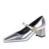 BIGTREE SHOES 5288-k89 European and American Style Banquet Women's Shoes Metal Rhinestone Buckle One-Strap Mid-Chunky Heel Low-Cut Square Heel Women's Shoes