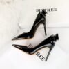 BIGTREE SHOES 9511-h35m European and American Style Banquet High Heels Stiletto Heel Shallow Mouth Pointed Patent Leather Back Bow High Heel Pumps Women