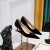 1961-2 European American Simple Versatile High Heels Women's Shoes Stiletto Heel Glossy Slit Beads Shallow Mouth Pointed-Toe Women's Shoes