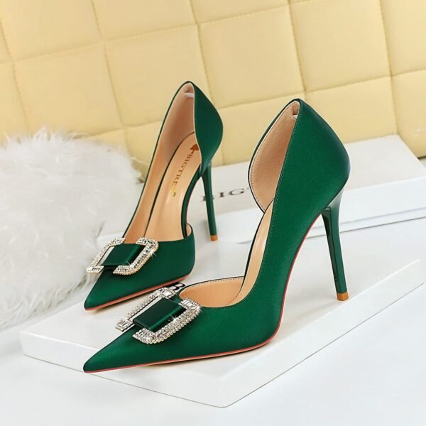 Big Tree Shoes 626-K6 European and American Style Thinner Side Hollow High Heels Women's Shoes Stiletto Heel Rhinestone Buckle Pumps