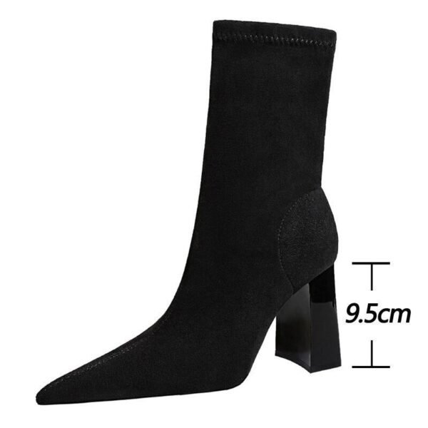 318-8Women's high-heeled boots suede thick ankle boots pointed shoes-Bigtree shoes