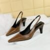 BIGTREE SHOES 2A03 Retro European American Style Simple Cone-Shaped Heel High Heel Low-Cut Square Toe Hollow Back Strap All-Matching Women's Shoes Pumps