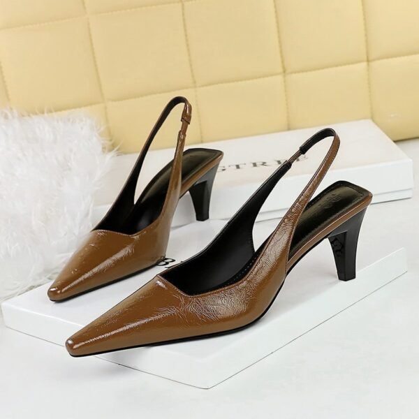 BIGTREE SHOES 2A03 Retro European American Style Simple Cone-Shaped Heel High Heel Low-Cut Square Toe Hollow Back Strap All-Matching Women's Shoes Pumps
