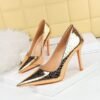 BIGTREE 1983-3 European and American  Thinner High Heels Stiletto Heel Shallow Mouth Pointed-Toe Metal Style Pumps Women's Shoes