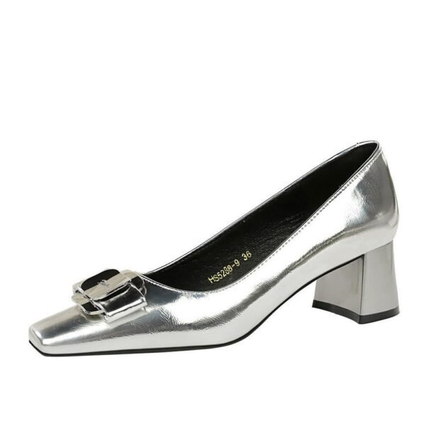 e4cae3f808909a6a99e8ee40902b6798 BIGTREE SHOES 5288-k91 European and American Style Business All-Matching Ol Commuter Women's Shoes Chunky Heel Mid Heel Square Toe Metal Buckle Bow Pumps
