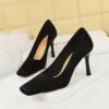 BIG TREE SHOES 7731-1 Korean Fashion Simple High Heels Stiletto Heel Low-Cut Square Toe Satin Banquet Women's Shoes Pumps