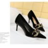 7239-A1 European and American fashion banquet women's shoes fine heel high heel shallow pointed metal buckle single shoes high heels