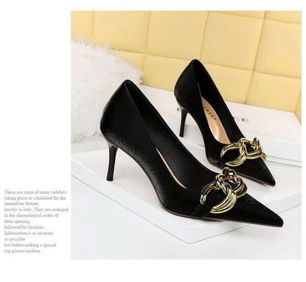 7239-A1 European and American fashion banquet women's shoes fine heel high heel shallow pointed metal buckle single shoes high heels