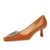 BIGTREE SHOES 6183-K19 European and American Banquet Women's Shoes Stiletto Heel Square Toe Shiny Patent Leather Metal Rhinestone Buckle Pumps High Heels