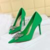 BIGTREE SHOES 18249-K53 Pointed Toe Metal Rhinestone Bowknot Single Shoes Women High Heels