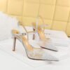 221-8 European and American Thinner Stiletto Heel Shallow Mouth Pointed-Toe Hollowed Mesh Lace Strap Sandals