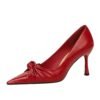 BIG TREE Shoes 886-1 European and American  Thinner Stiletto Heel Shallow Mouth Pointed-Toe Bowknot Pumps High Heels Women's Shoes