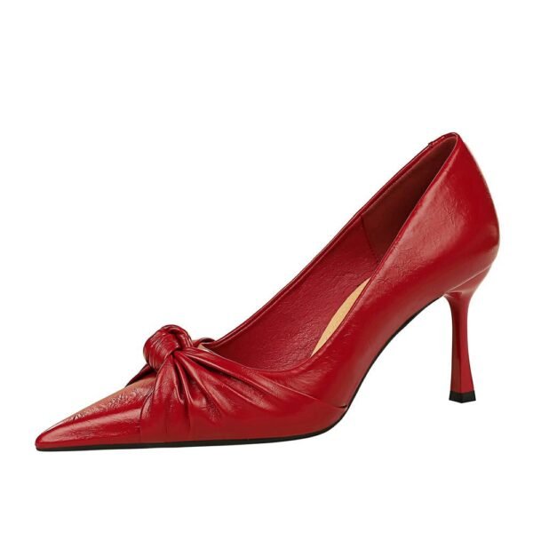 BIG TREE Shoes 886-1 European and American  Thinner Stiletto Heel Shallow Mouth Pointed-Toe Bowknot Pumps High Heels Women's Shoes