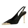 BIGTREE SHOES 373-20 European and American Style Women's Shoes Satin Shallow Mouth Hollow Back Shoes Hollow Back Strap Metal Pointed Toe Pumps Women's High Heels