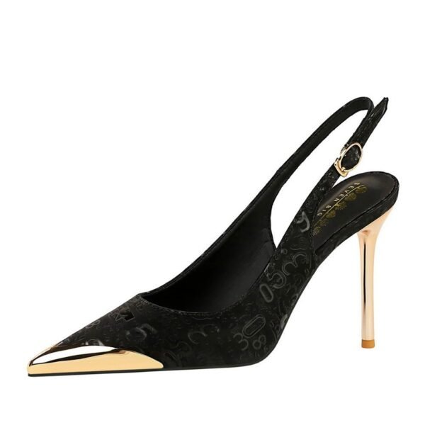 BIGTREE SHOES 373-20 European and American Style Women's Shoes Satin Shallow Mouth Hollow Back Shoes Hollow Back Strap Metal Pointed Toe Pumps Women's High Heels