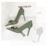 7239-1 European And American Fashion Slim Thin-heeled Super High-heeled Women's Shoes Shallow Pointed Big Metal Buckle Shoes