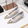 e8a771cc6cbe87900e18632e33cd8f4c BIGTREE SHOES 230-20 banquet New National style women's shoes low heel metal heel pattern satin Metal stitching pointed spring and autumn shoes