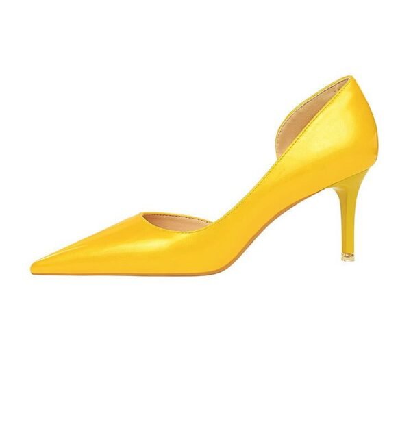 1363-A2 Korean fashion slim banquet fine heel high heel shallow pointed side hollow patent leather women's shoes single shoes high