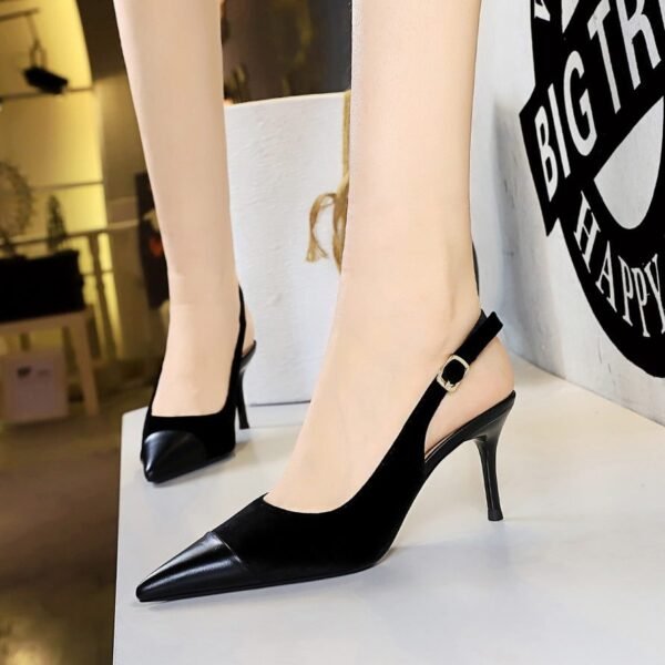 BIGTREE SHOES 8315-A1 Banquet High Heels Women's Hollow Shoes Pointed Toe Stitching Pointed Toe Xishi Suede Hollow out Back Strap Pumps