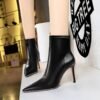 BIG TREE SHOES 1838-3 European and American Fashion Thinner Stiletto Heel Side Zipper Rhinestone Pointed Toe Short Women's Boots Short Boots