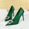 BIGTREE SHOES 3391-K32 European and American Slimming Banquet High Heels Stiletto Heel Serpentine Patent Leather Low-Cut Pointed Toe Rhinestone Buckle Pumps