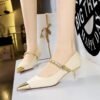 BIGTREE SHOES 237-25 Korean Style Fashionable Elegant Light Luxury Banquet Women's Shoes Mid-Very Low-Cut Pointed-Toe Metal Chain Ankle-Strap Shoes