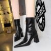 BIG TREE SHOES 6838-2 European and American Style Fashionable Simple  Thinner Chunky Heel High Heel Pointed Toe Winter Skinny Boots Women's Ankle Boots